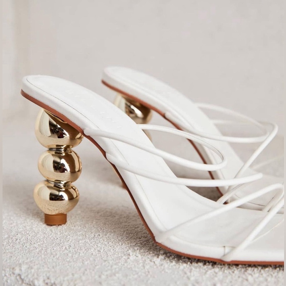 Billini gold heel with white straps — brand new in box